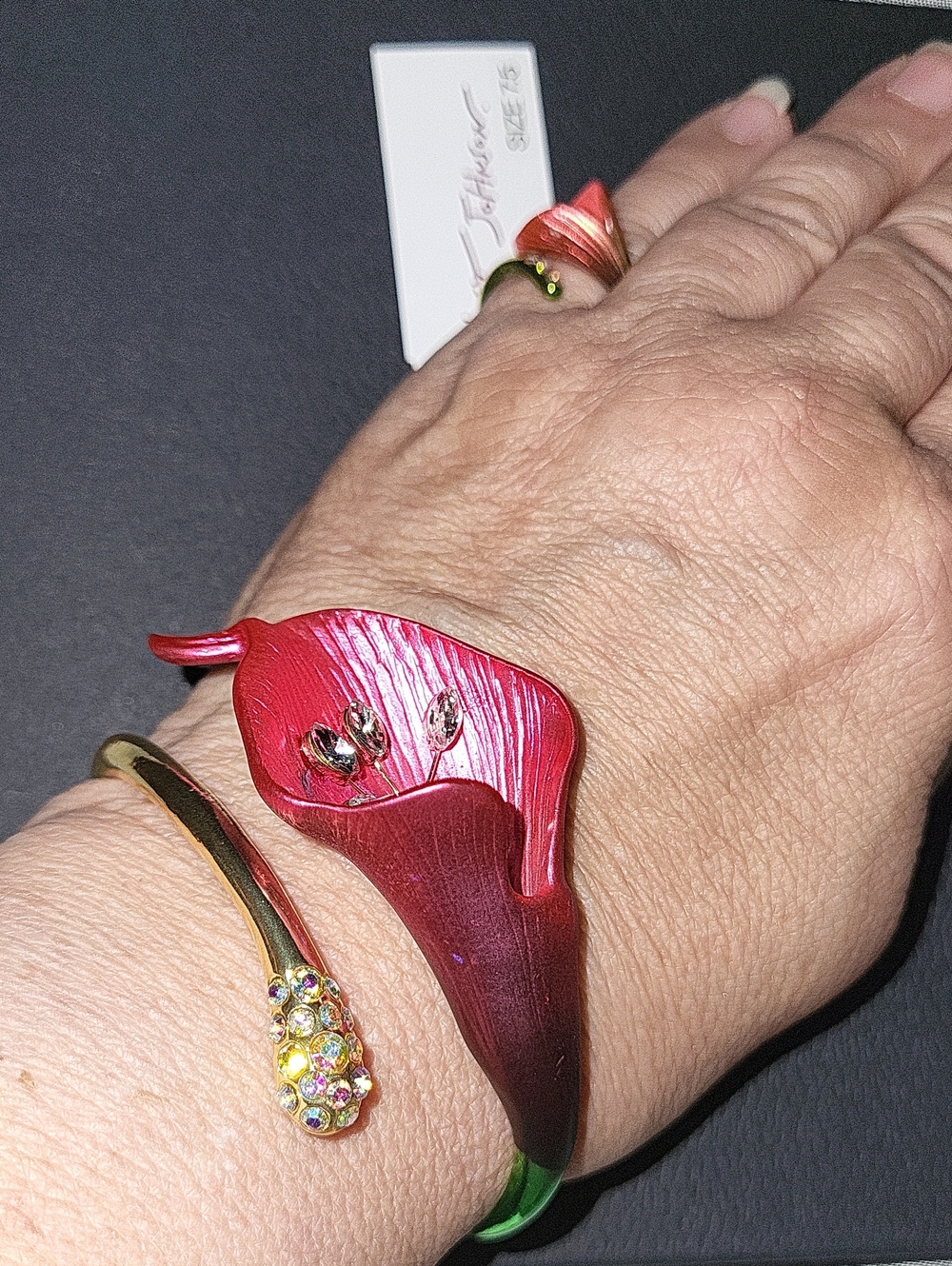 Betsey Johnson Fushia Calla Lily Bracelet And Size 7.5 Ring Bnwt